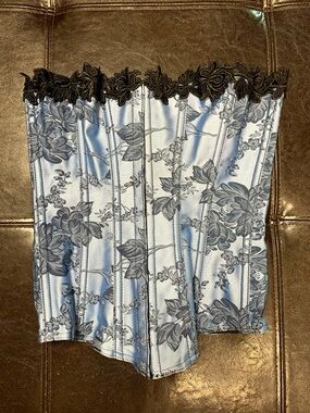 Vintage Empire Intimates Blue Floral Brocade Corset Bustier